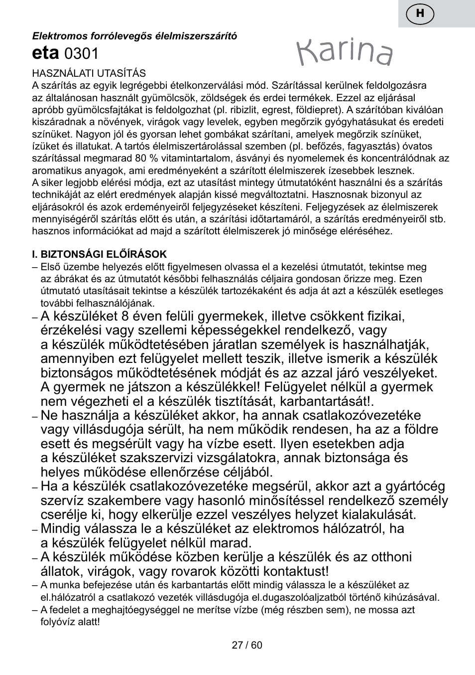 ETA Karina User Manual | Page 27 / 64