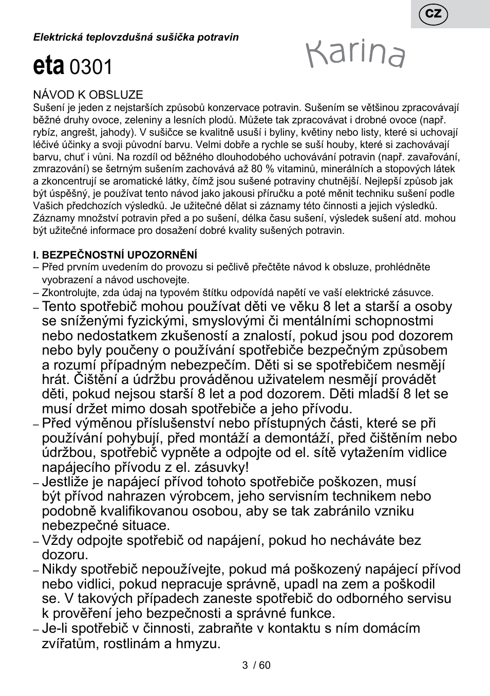 ETA Karina User Manual | Page 3 / 64