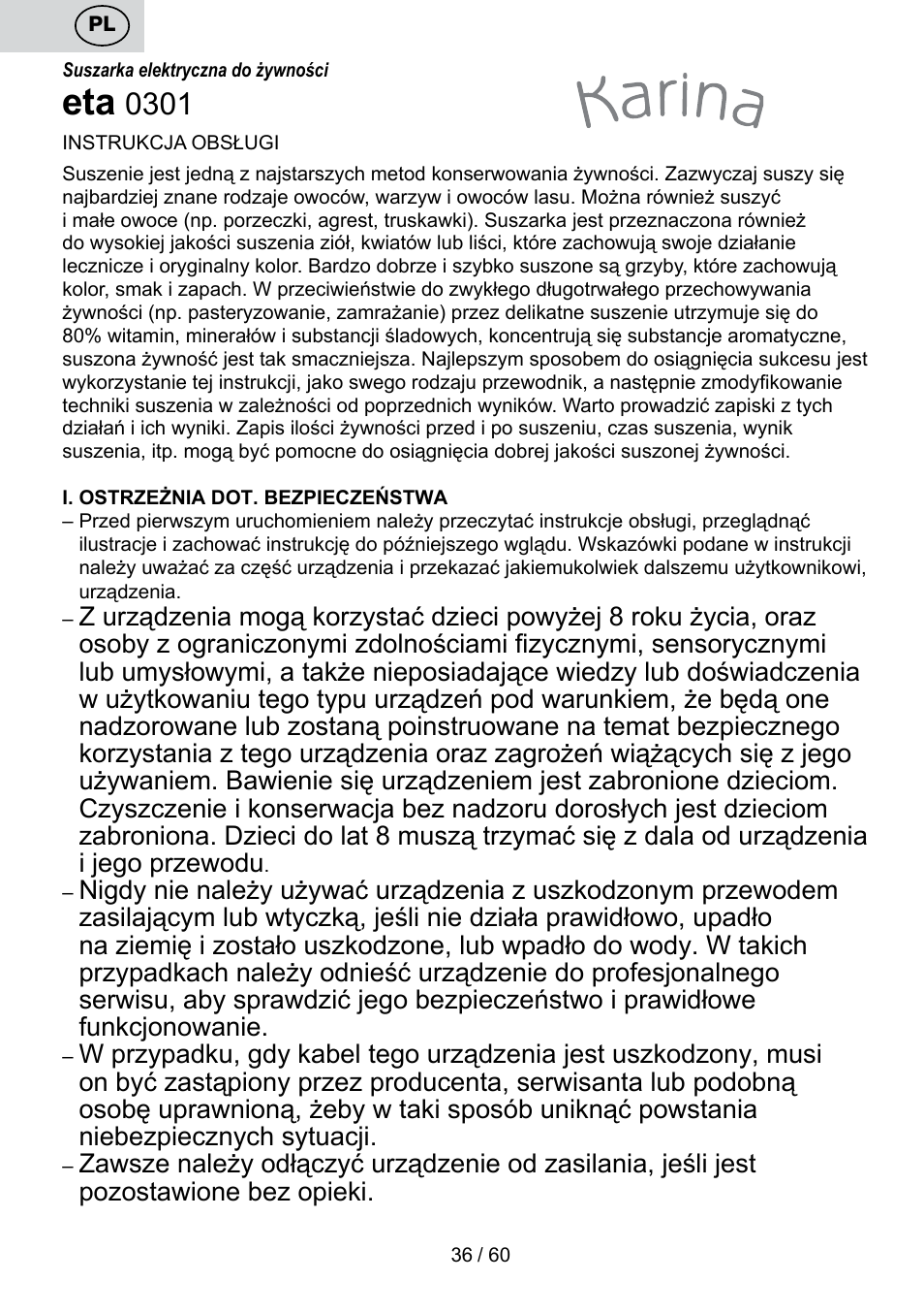 ETA Karina User Manual | Page 36 / 64