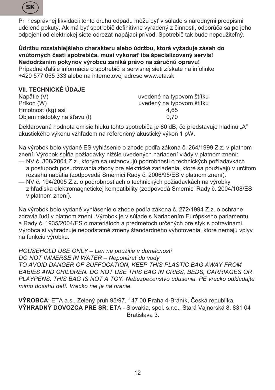ETA Fresher User Manual | Page 12 / 36