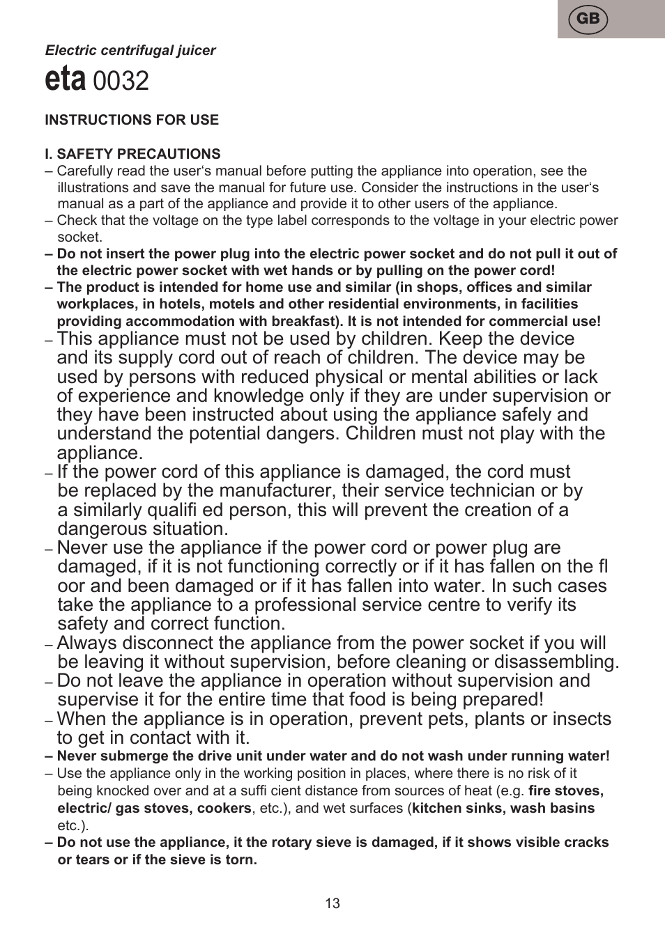 ETA Fresher User Manual | Page 13 / 36
