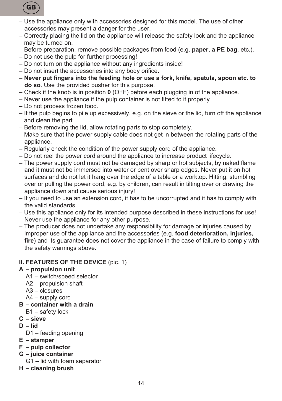 ETA Fresher User Manual | Page 14 / 36