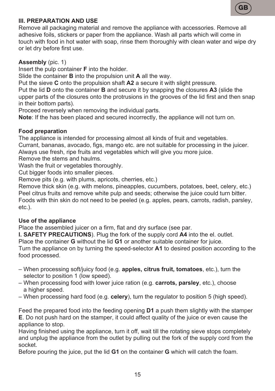 ETA Fresher User Manual | Page 15 / 36
