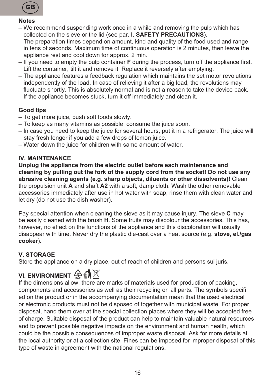 ETA Fresher User Manual | Page 16 / 36