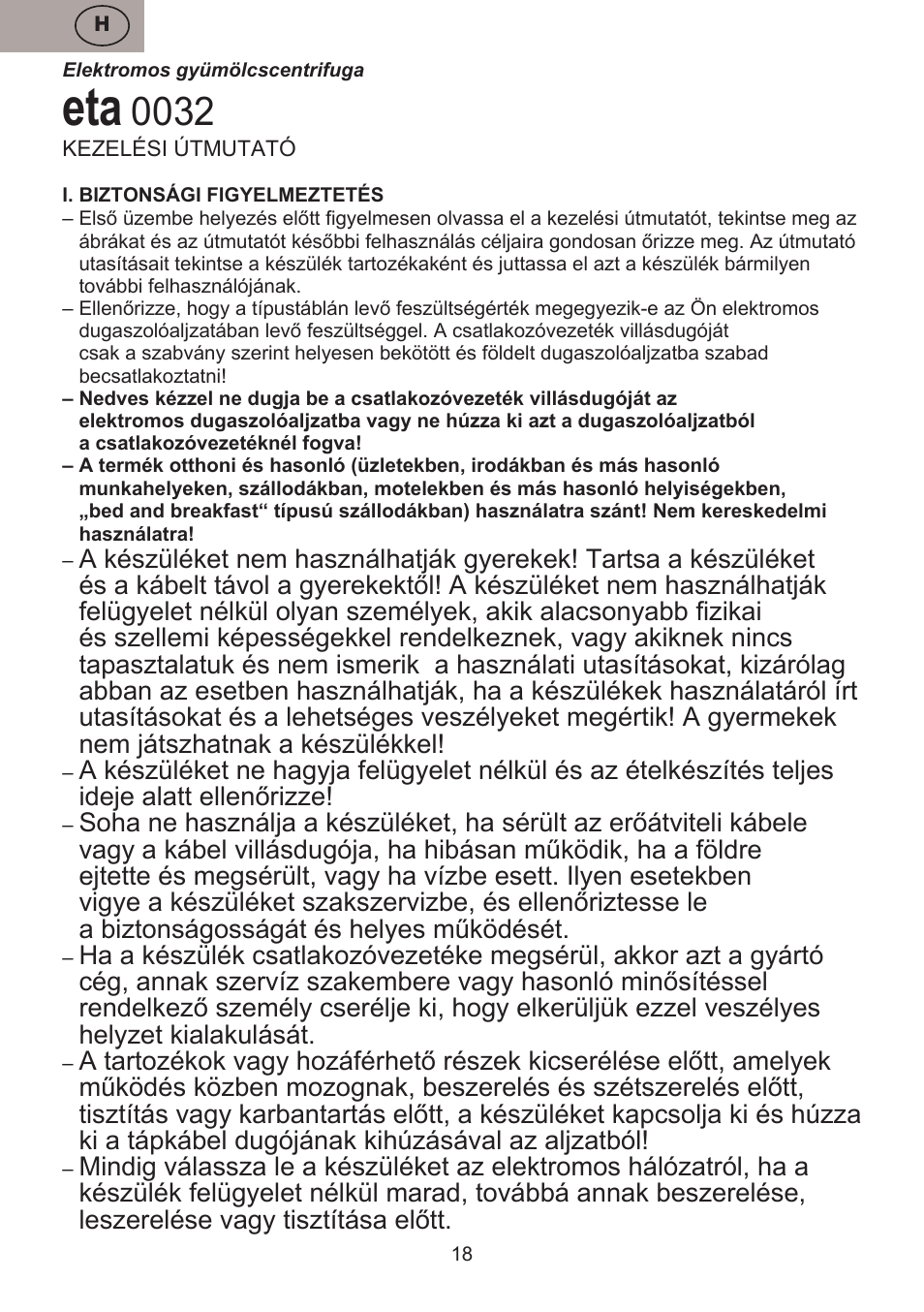 ETA Fresher User Manual | Page 18 / 36