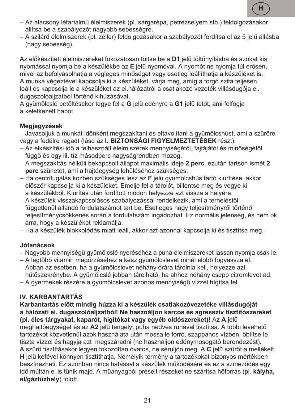 ETA Fresher User Manual | Page 21 / 36