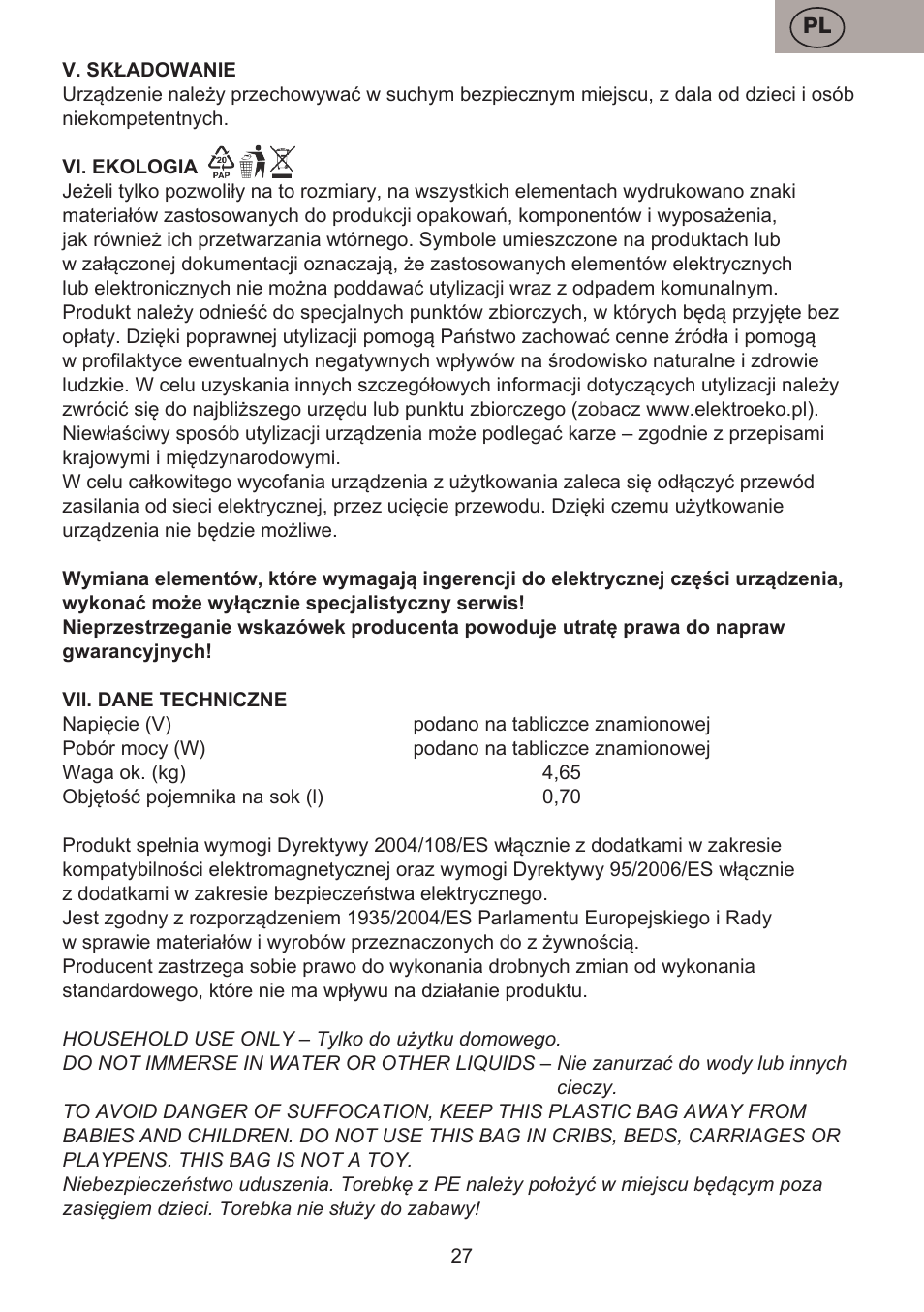 ETA Fresher User Manual | Page 27 / 36