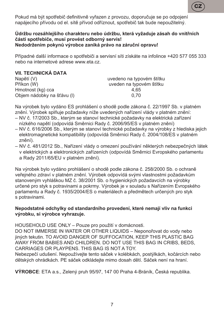 ETA Fresher User Manual | Page 7 / 36