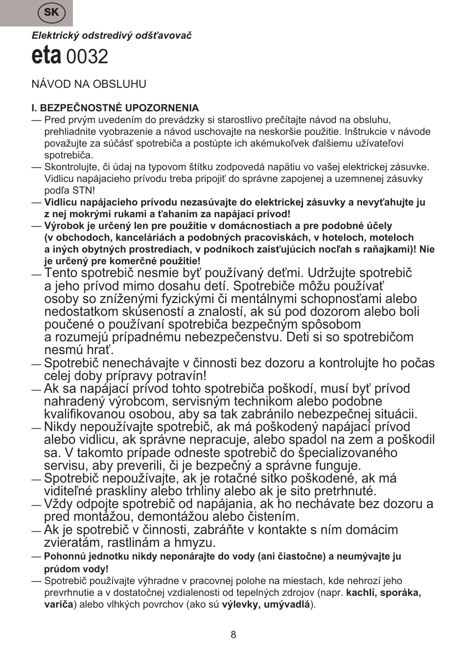 ETA Fresher User Manual | Page 8 / 36
