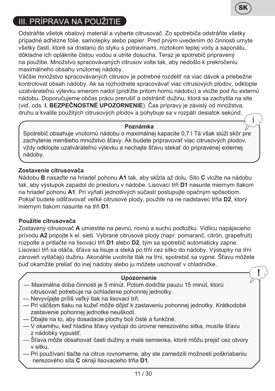 Iii. príprava na použitie | ETA Limet User Manual | Page 11 / 32