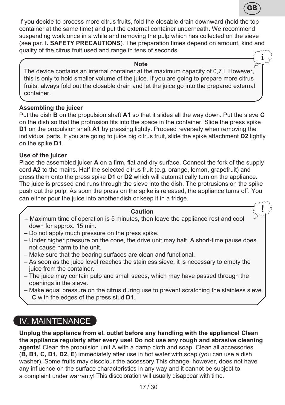 Iv. maintenance | ETA Limet User Manual | Page 17 / 32