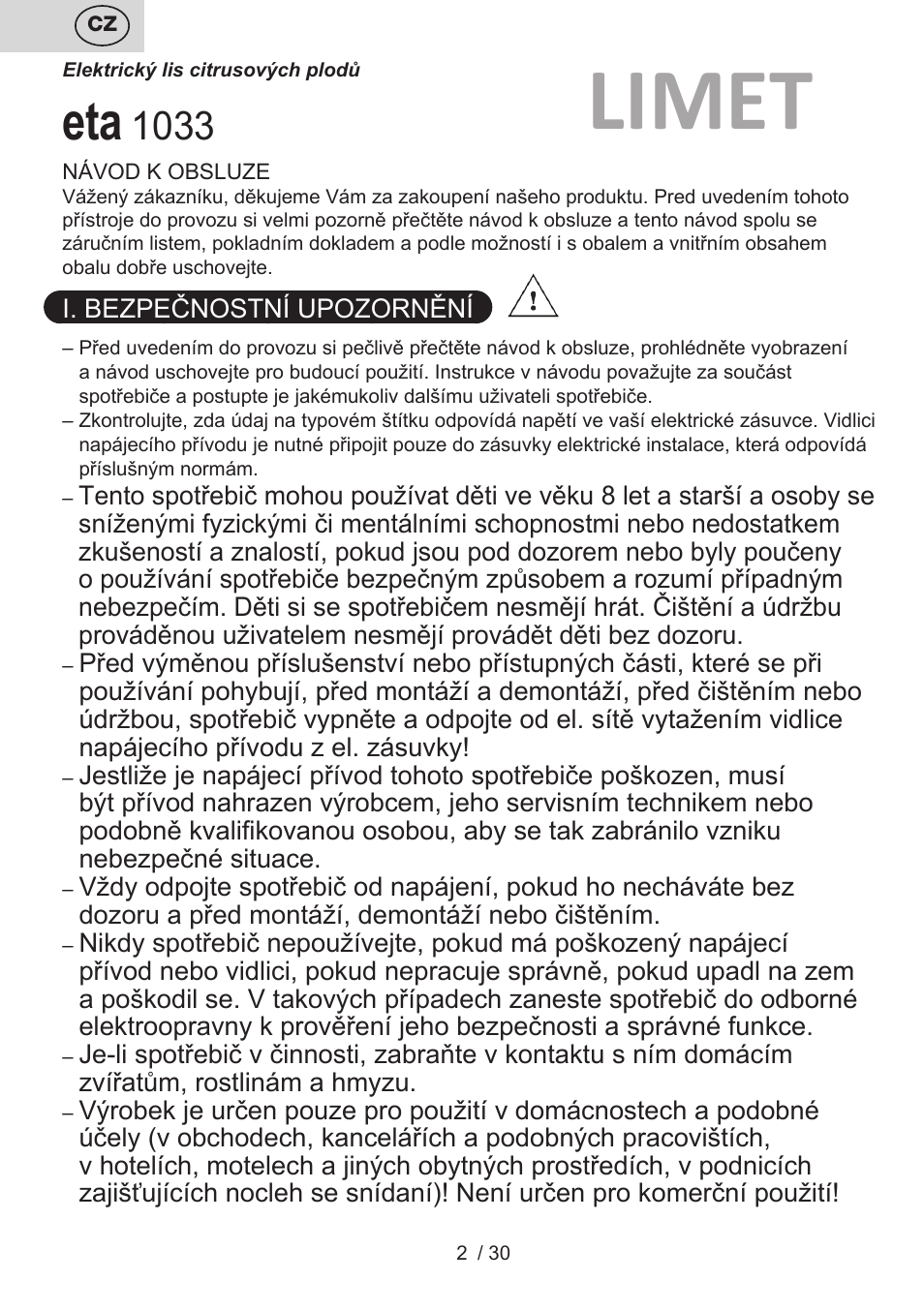 Limet | ETA Limet User Manual | Page 2 / 32