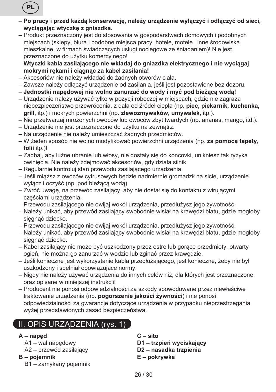 Ii. opis urządzenia (rys. 1) | ETA Limet User Manual | Page 26 / 32