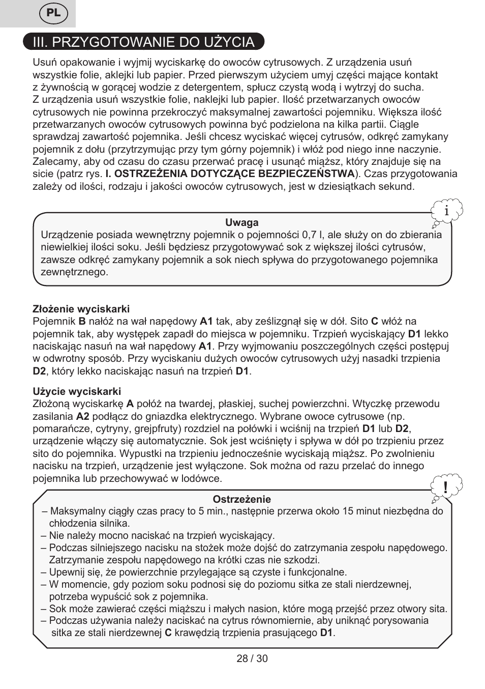 Iii. przygotowanie do użycia | ETA Limet User Manual | Page 28 / 32