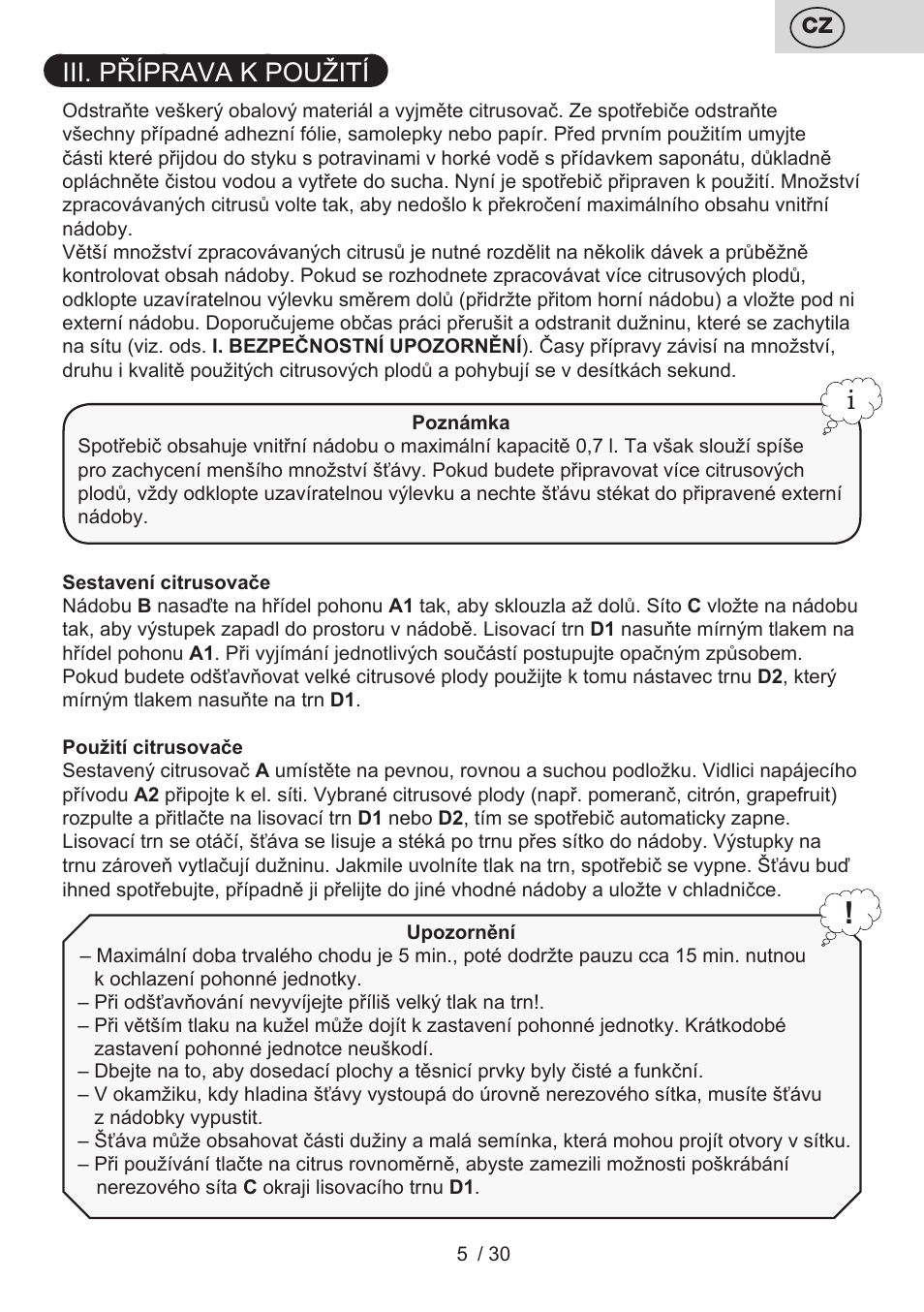 Iii. příprava k použití | ETA Limet User Manual | Page 5 / 32