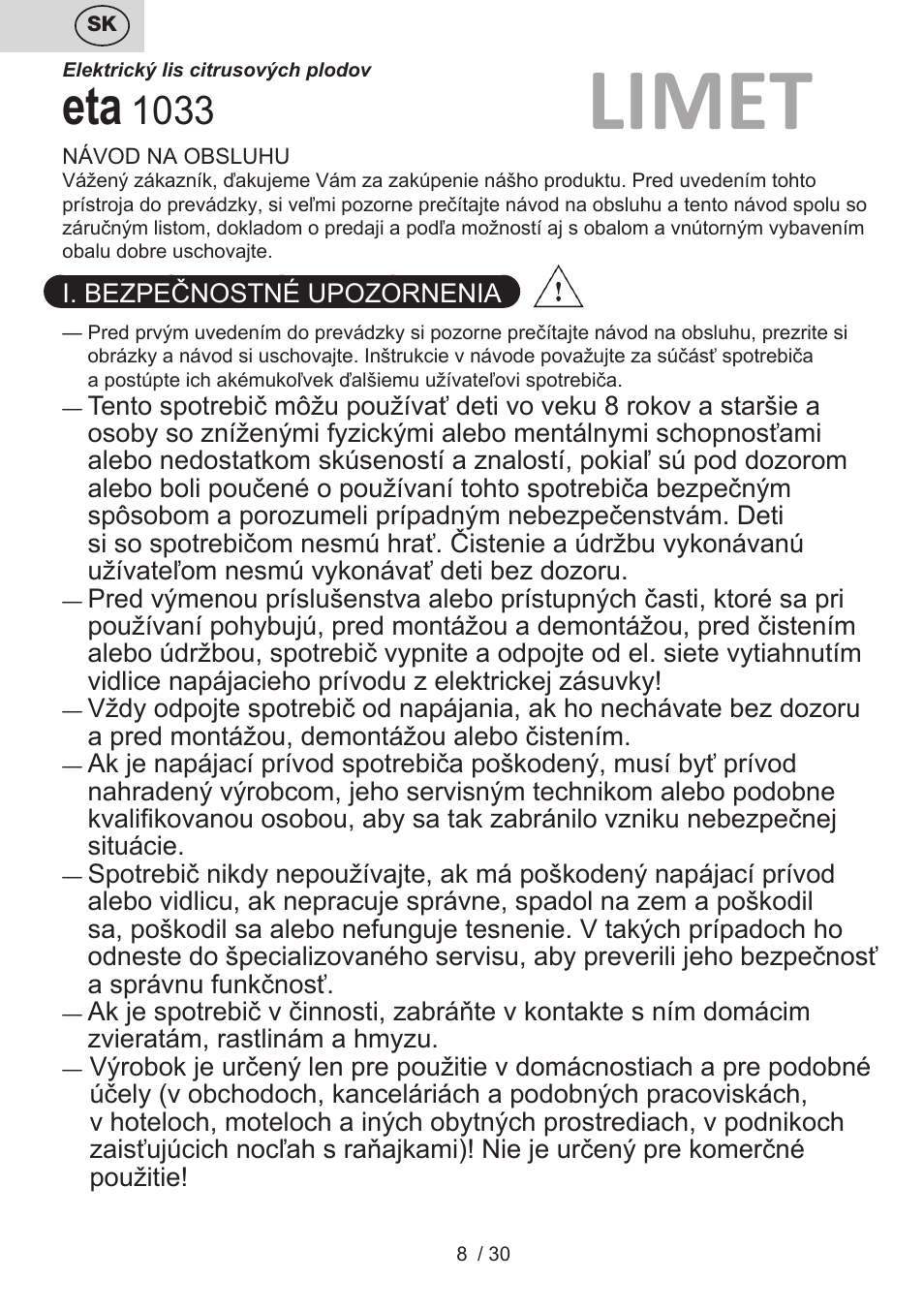 Limet | ETA Limet User Manual | Page 8 / 32