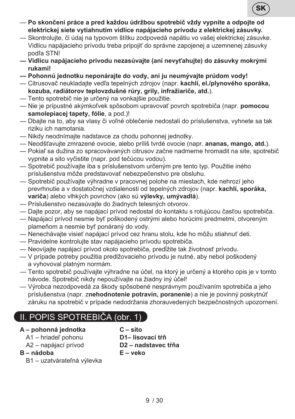 Ii. popis spotrebiča (obr. 1) | ETA Limet User Manual | Page 9 / 32