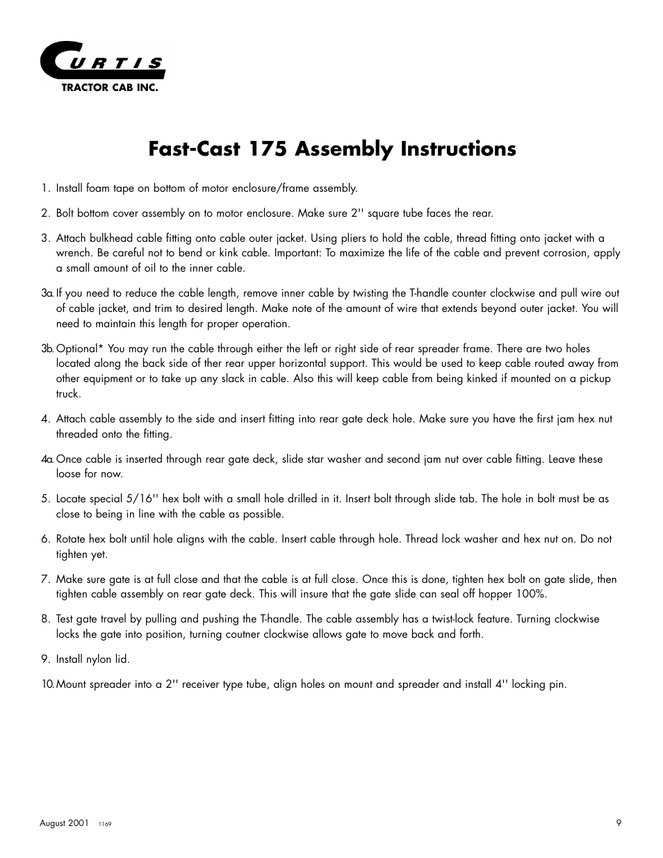 Fast-cast 175 assembly instructions | Curtis 175 User Manual | Page 10 / 23