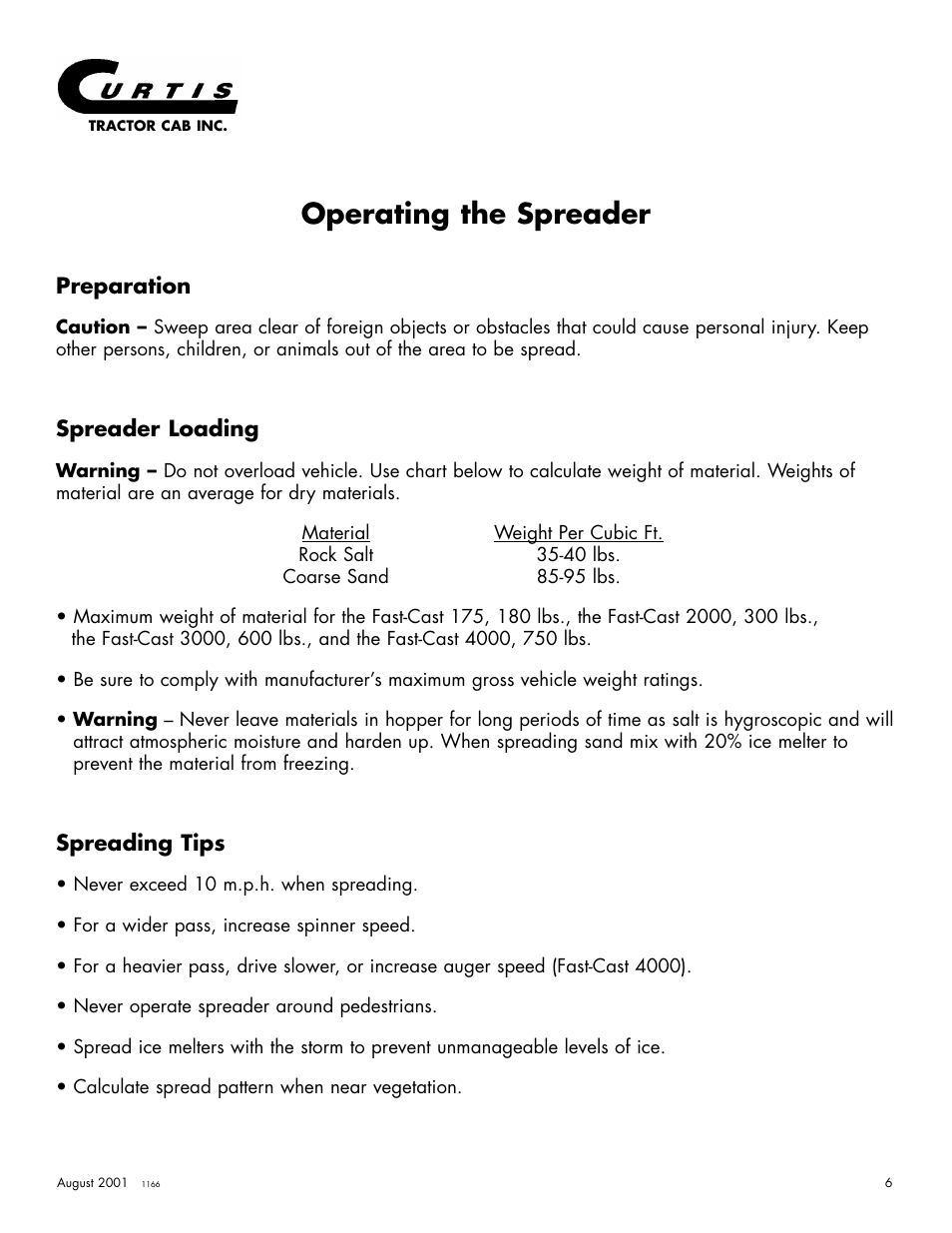 Operating the spreader | Curtis 175 User Manual | Page 7 / 23