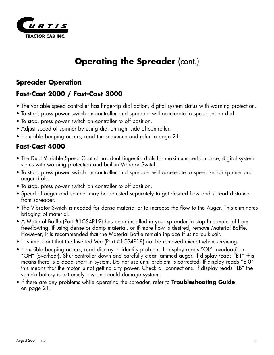 Operating the spreader (cont.) | Curtis 175 User Manual | Page 8 / 23