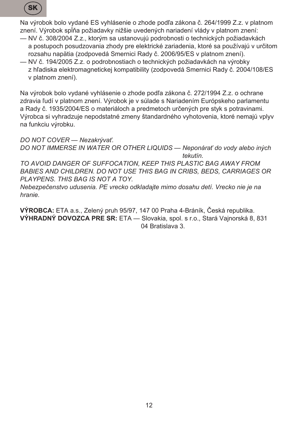 ETA Pievo User Manual | Page 12 / 44