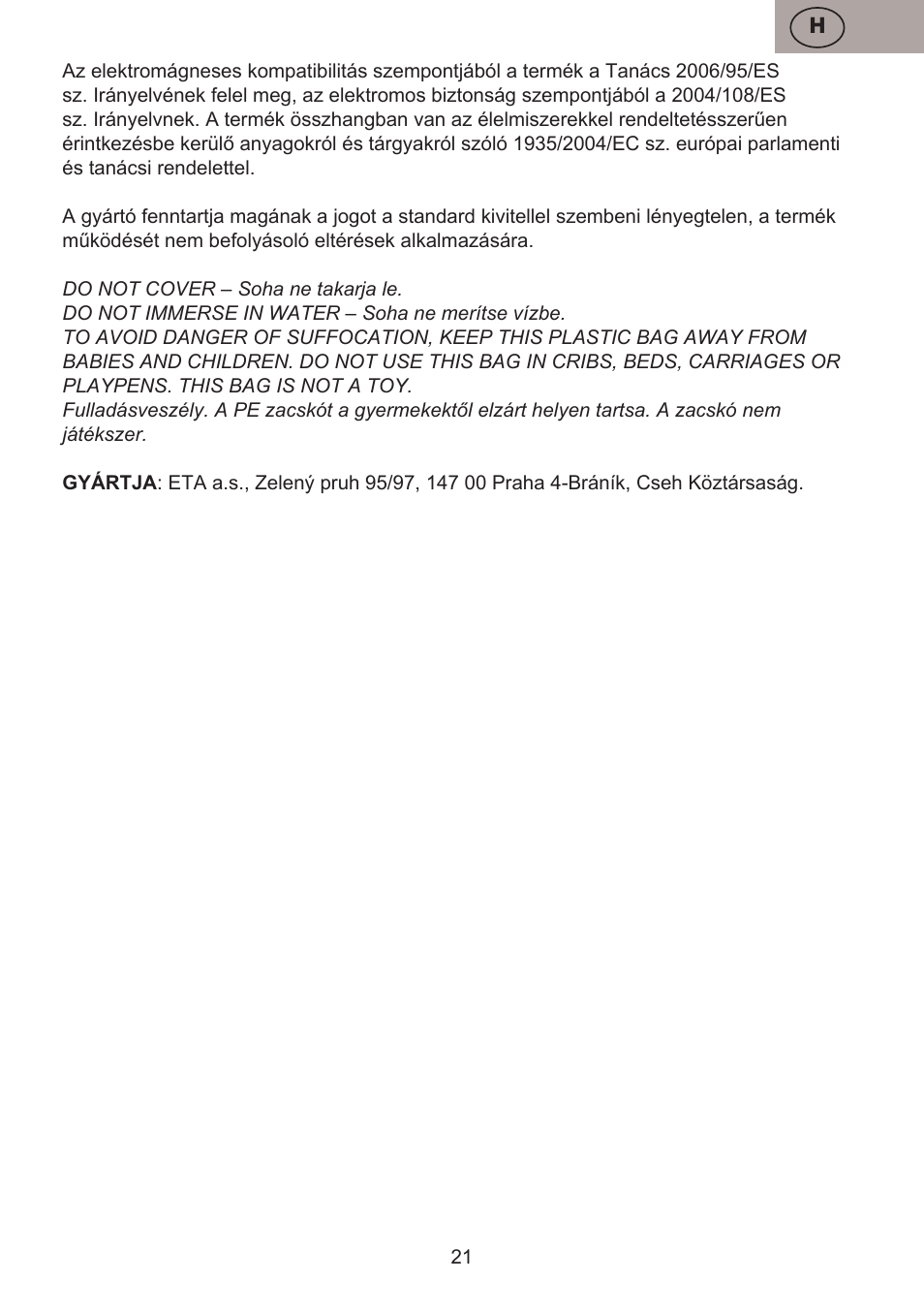 ETA Pievo User Manual | Page 21 / 44