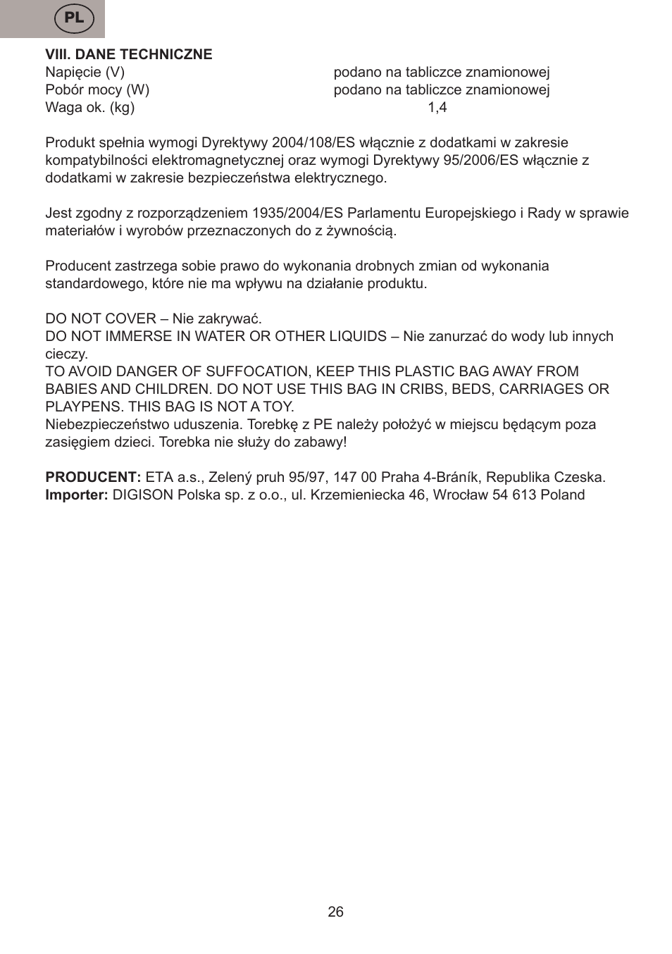 ETA Pievo User Manual | Page 26 / 44