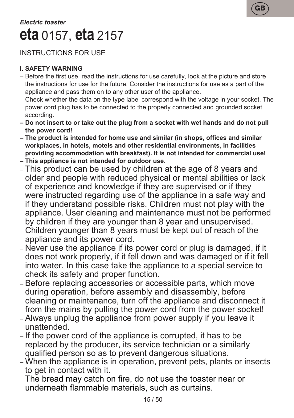 ETA Donny User Manual | Page 15 / 52