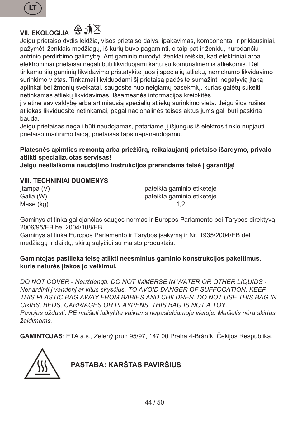 ETA Donny User Manual | Page 44 / 52