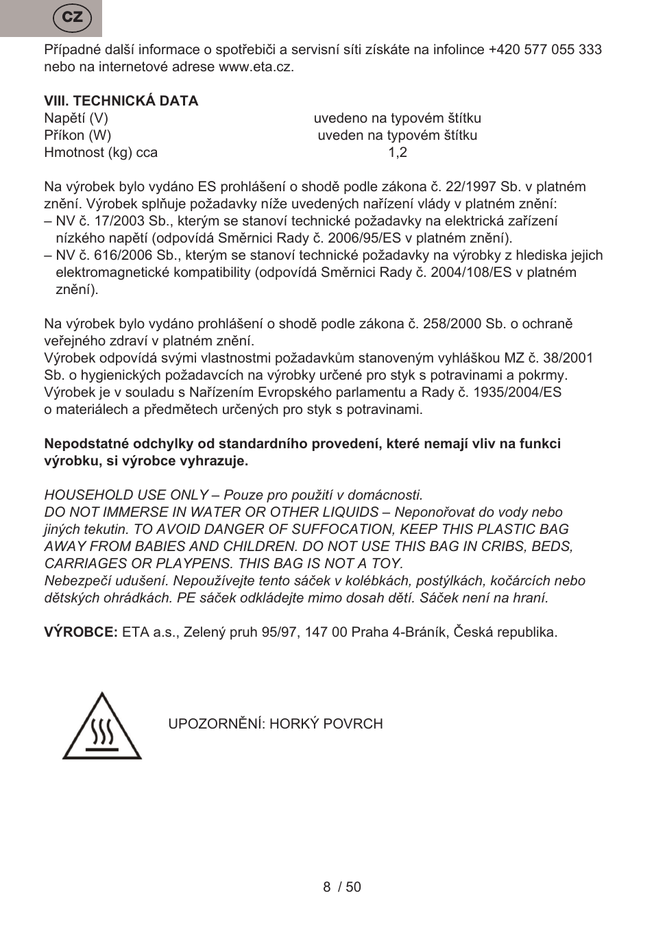 ETA Donny User Manual | Page 8 / 52