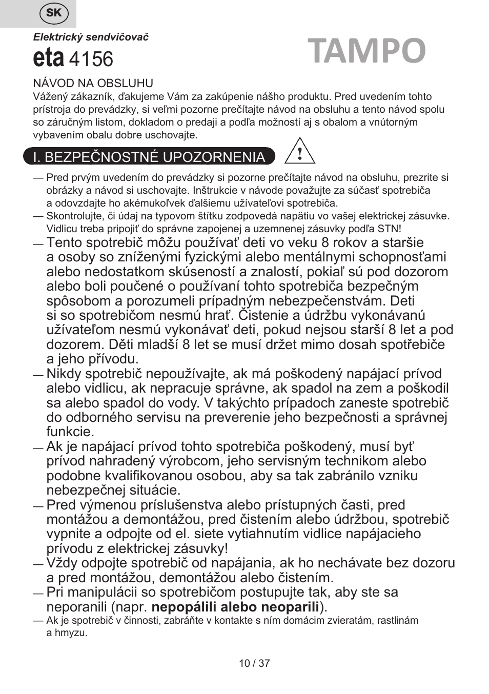 Tampo | ETA Tampo User Manual | Page 10 / 40