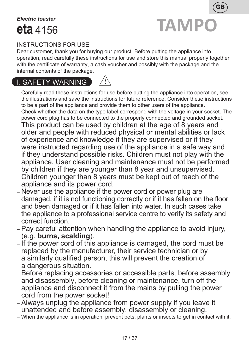 Tampo | ETA Tampo User Manual | Page 17 / 40