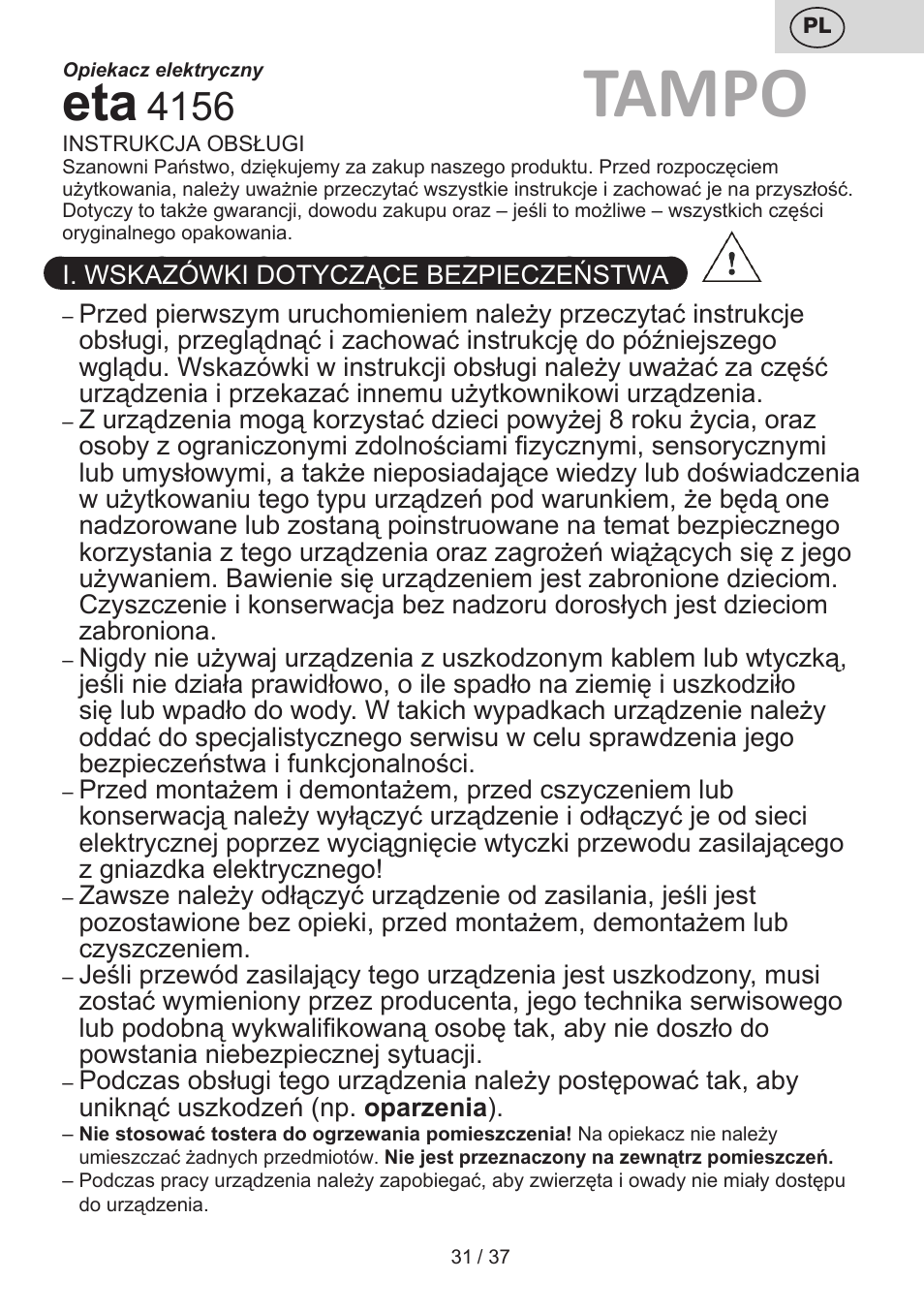Tampo | ETA Tampo User Manual | Page 31 / 40