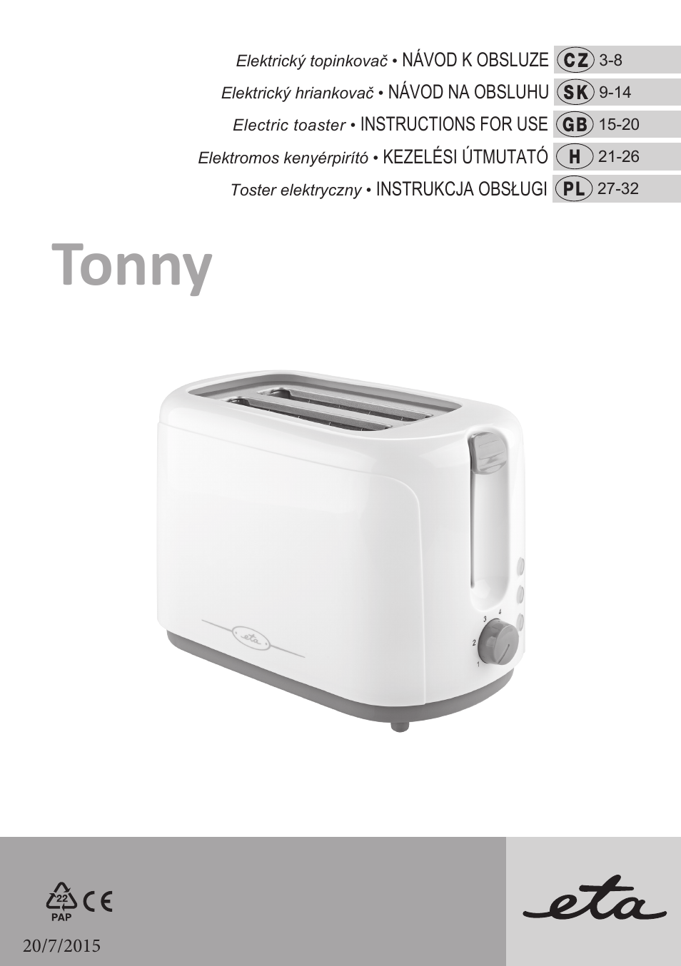 ETA Tonny User Manual | 40 pages