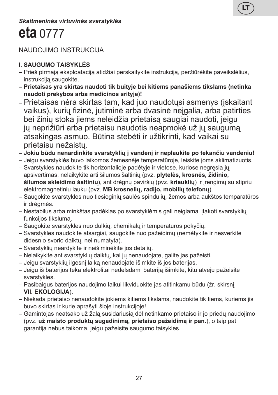 ETA Moli User Manual | Page 27 / 36
