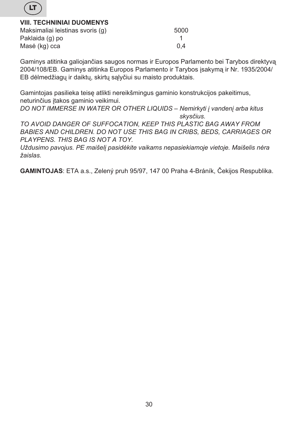 ETA Moli User Manual | Page 30 / 36