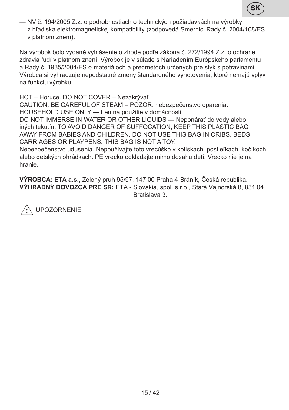 ETA Festa User Manual | Page 15 / 44