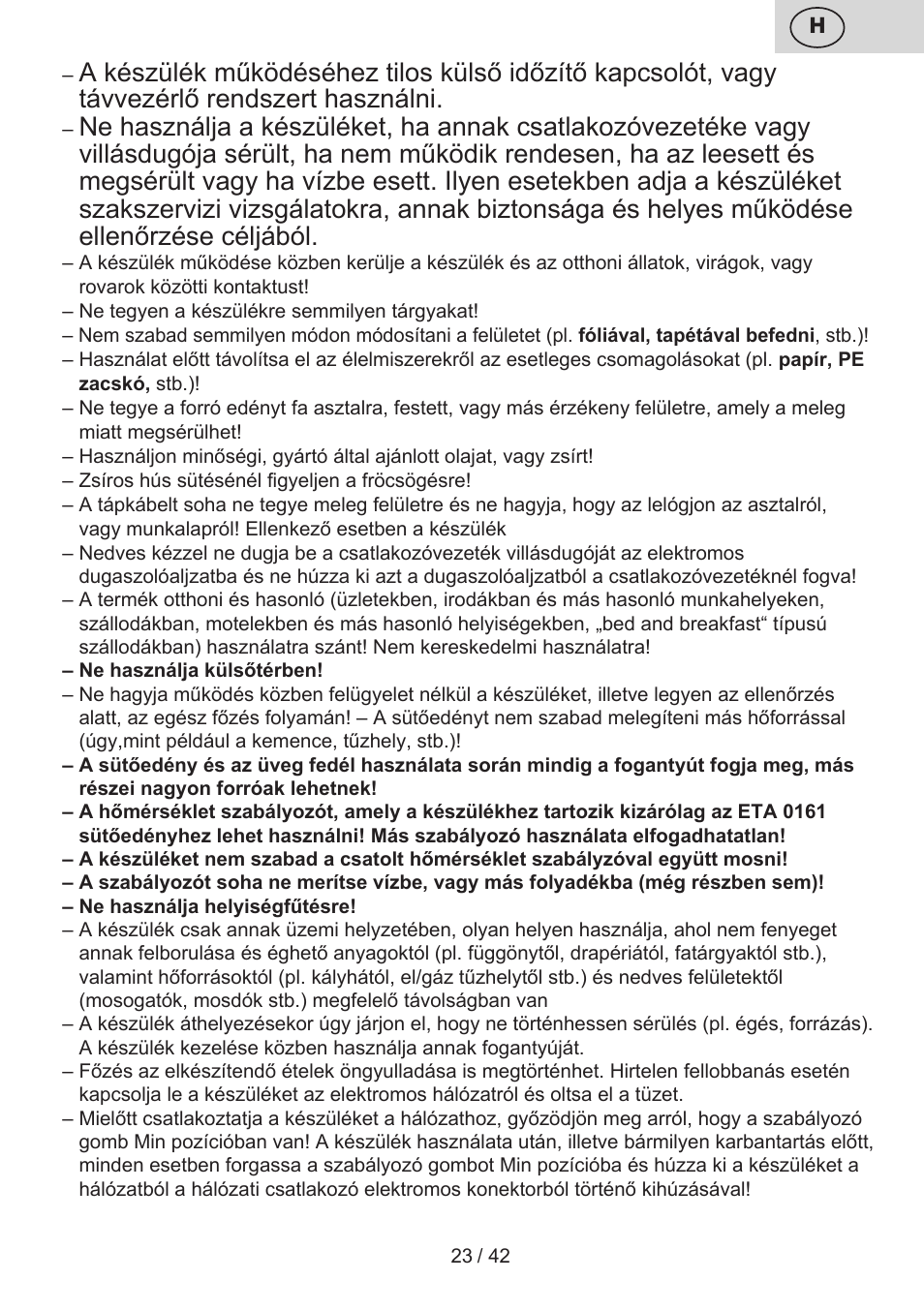 ETA Festa User Manual | Page 23 / 44