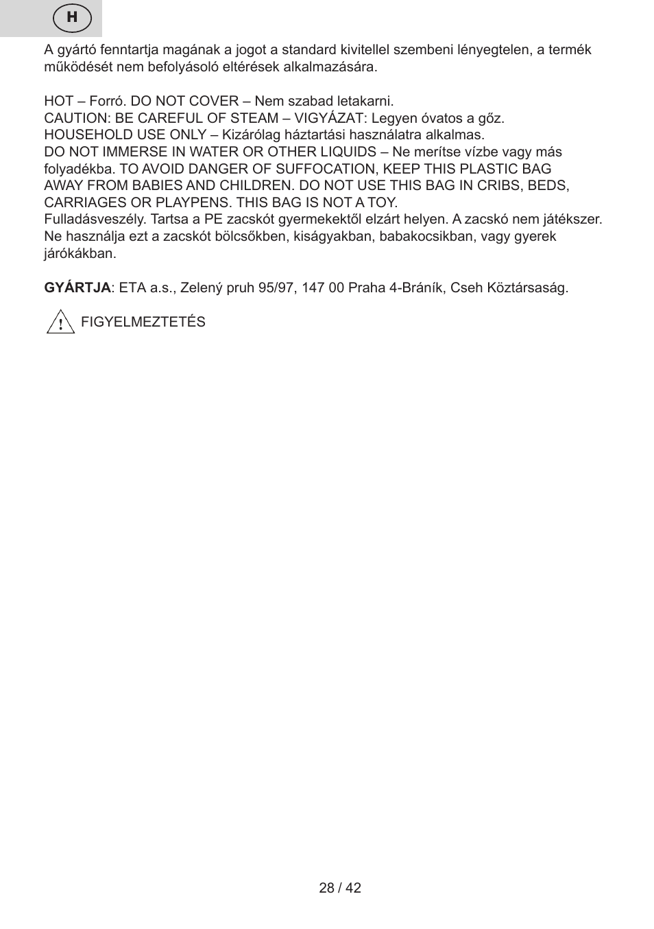 ETA Festa User Manual | Page 28 / 44