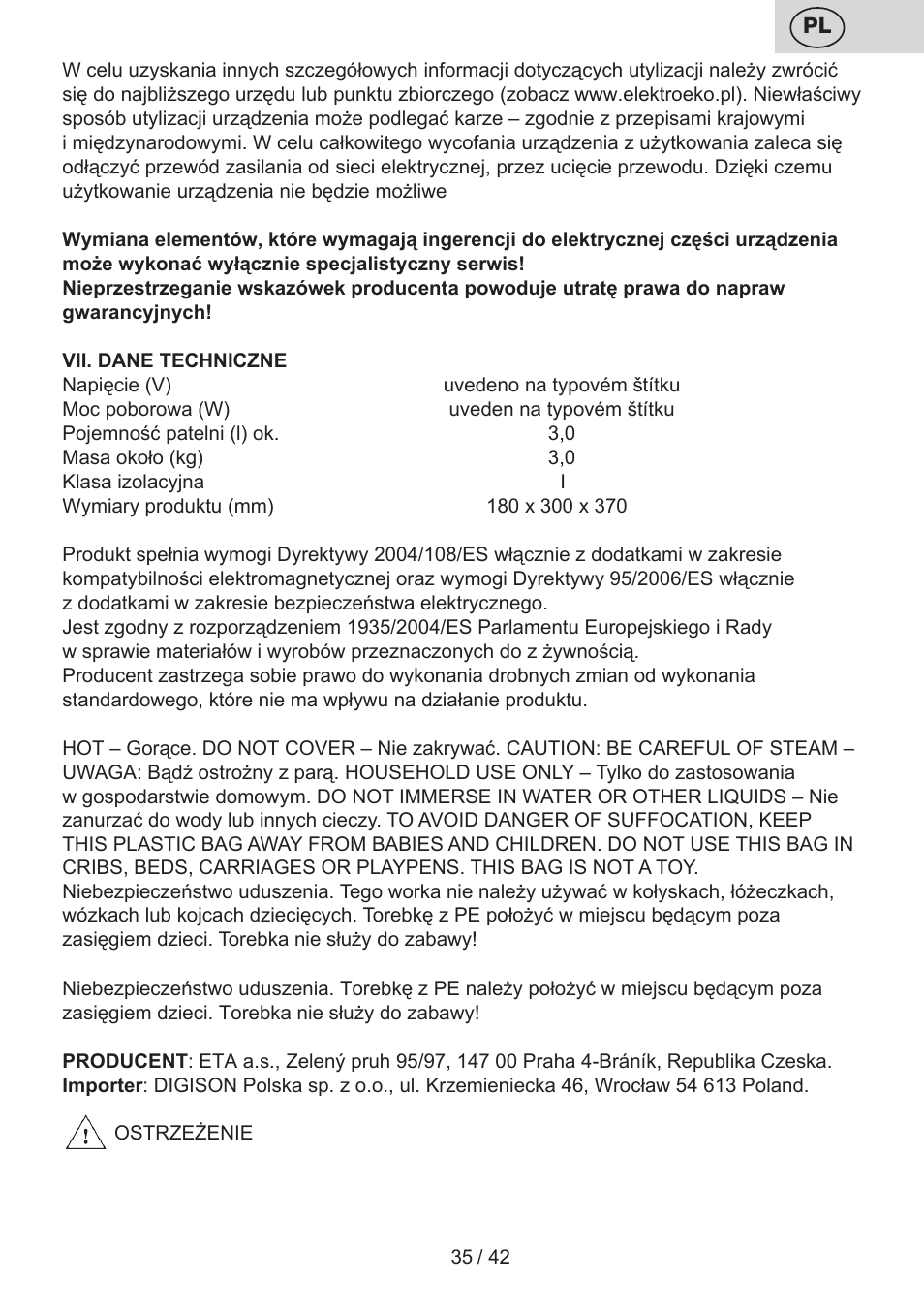 ETA Festa User Manual | Page 35 / 44