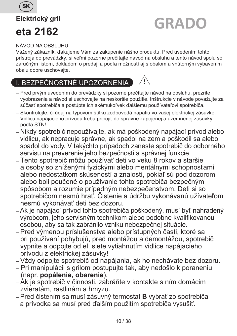 Grado, Eta 2162 | ETA Grado User Manual | Page 10 / 40