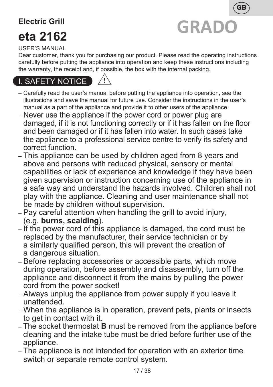 Grado, Eta 2162 | ETA Grado User Manual | Page 17 / 40
