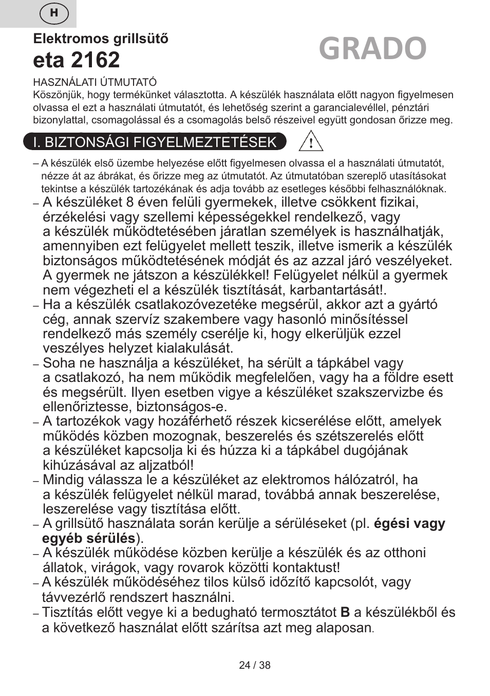 Grado, Eta 2162 | ETA Grado User Manual | Page 24 / 40