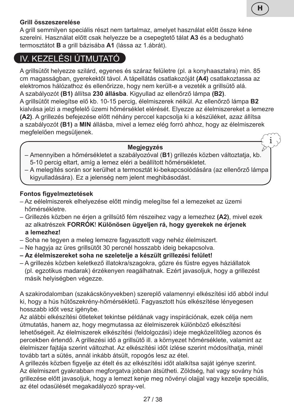 Iv. kezelési útmutató | ETA Grado User Manual | Page 27 / 40