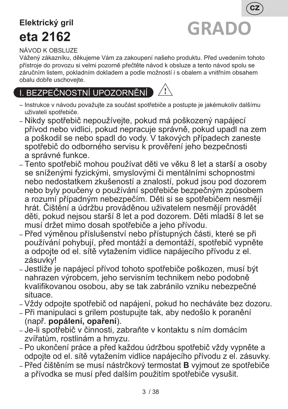 Grado, Eta 2162 | ETA Grado User Manual | Page 3 / 40