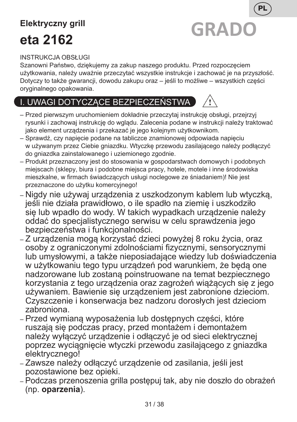 Grado, Eta 2162 | ETA Grado User Manual | Page 31 / 40