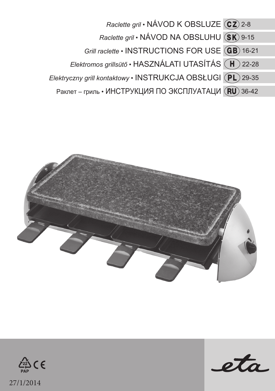 ETA Raclette User Manual | 44 pages