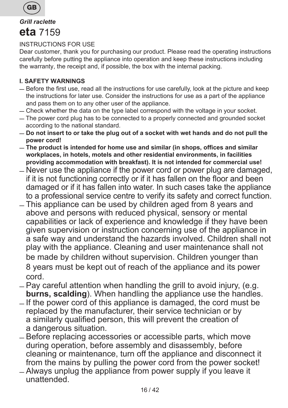 ETA Raclette User Manual | Page 16 / 44