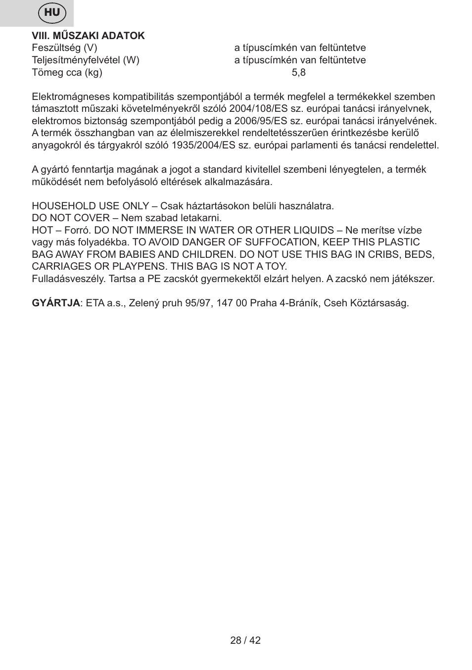 ETA Raclette User Manual | Page 28 / 44