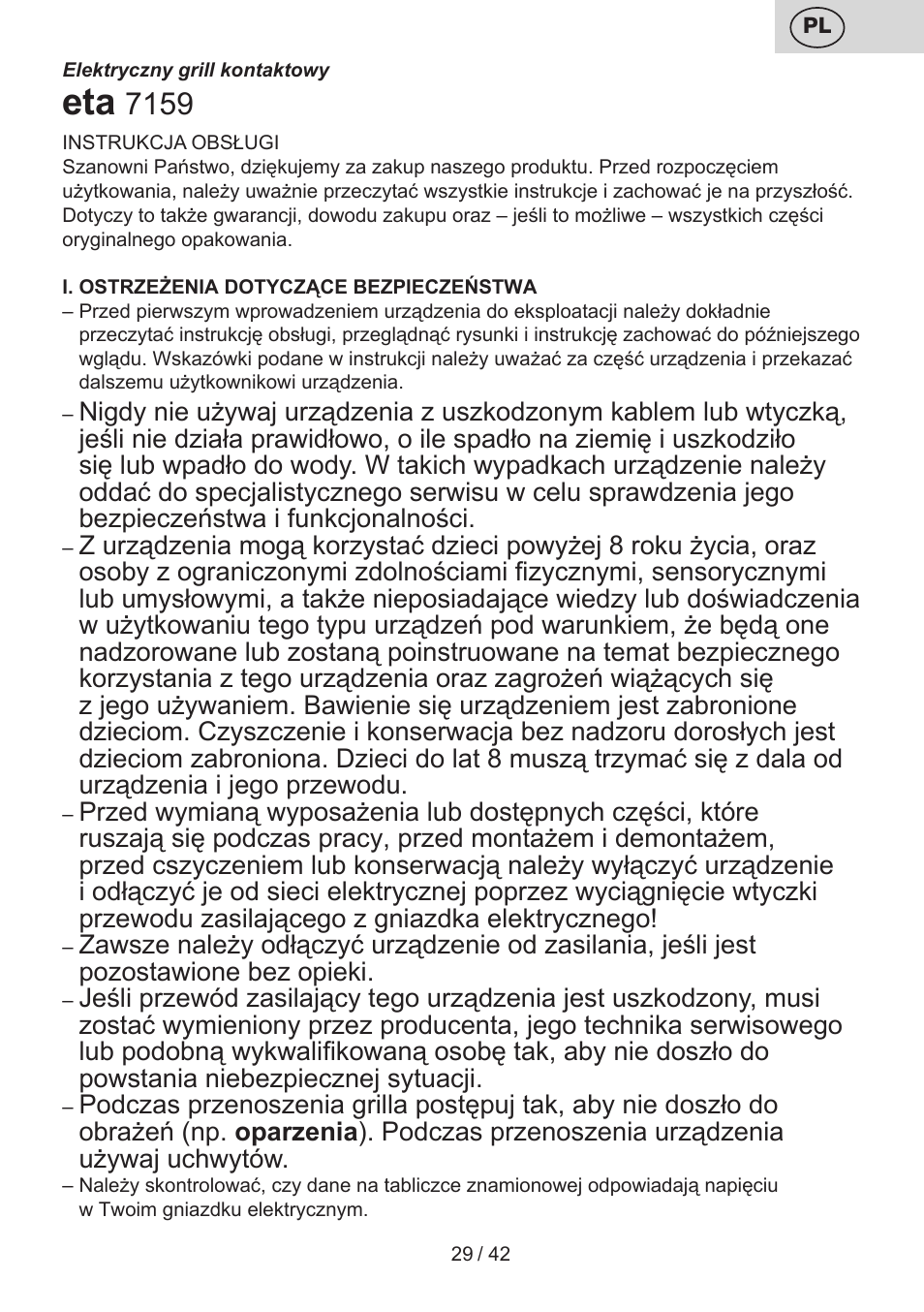 ETA Raclette User Manual | Page 29 / 44